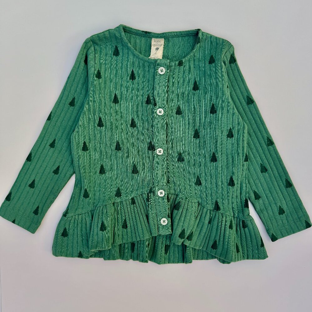 Kate Quinn NWT Holiday Top | Ribbed Long Sleeve | Green Pine Tree Print | 3T - Picture 3 of 7